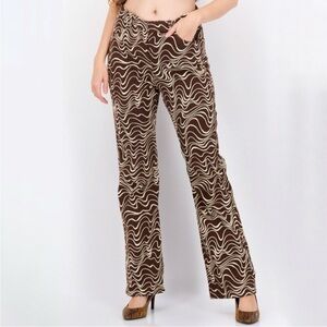 & Other Stories Cotton Wavy Print Brown Wide-Leg Pants Size 6
